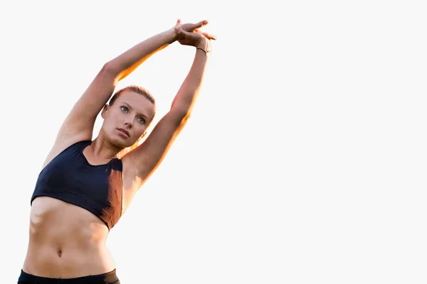 Cutout Young Active Attractive Woman Stretching Her Arms — Stock Photo, Image