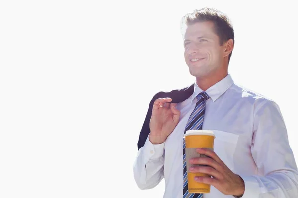 Cutout Businessman Holding Cup Coffee — Stock Photo, Image