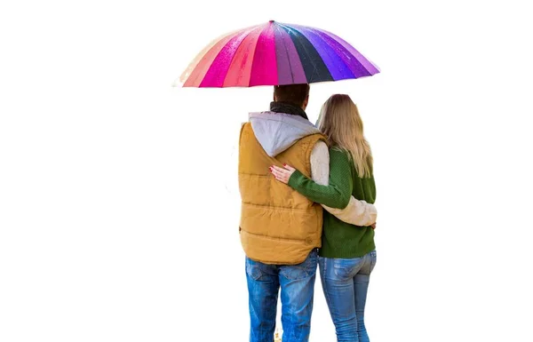 Cutout Mature Couple Umbrella — Stock Photo, Image