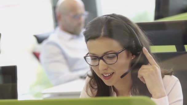 Beautiful Business Women Wearing Glasses Working Call Center — Stock Video