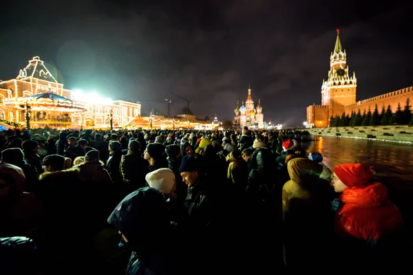 Салют Честь Нового 2020 Года Красной Площади Против Кремля Спасской — стоковое фото