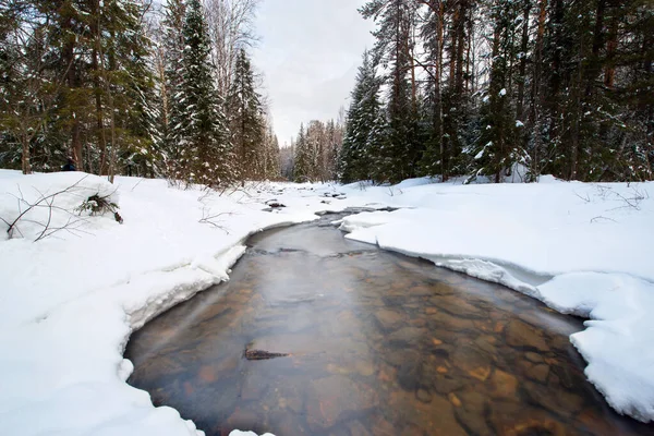 Already Slightly Thawed River Sheds Its Ice Shackles Winter Taganay — Stock Photo, Image