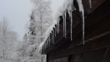 Baharın başlangıcıyla banyonun çatısındaki kar erimeye başlar ve buzdan süzülen suyla sarkıtlar oluşturur.