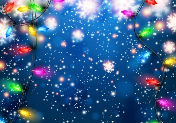 Background with Christmas garland and snow. — Stockový vektor