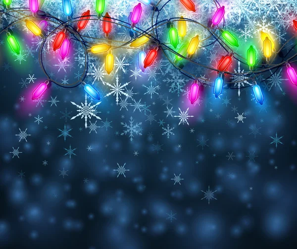 Background with Christmas garland and snow. — Stockový vektor