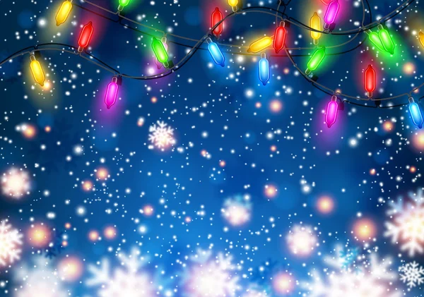 Background with Christmas garland and snow. — Stock vektor