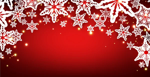 Fond rouge d'hiver avec flocons de neige . — Image vectorielle
