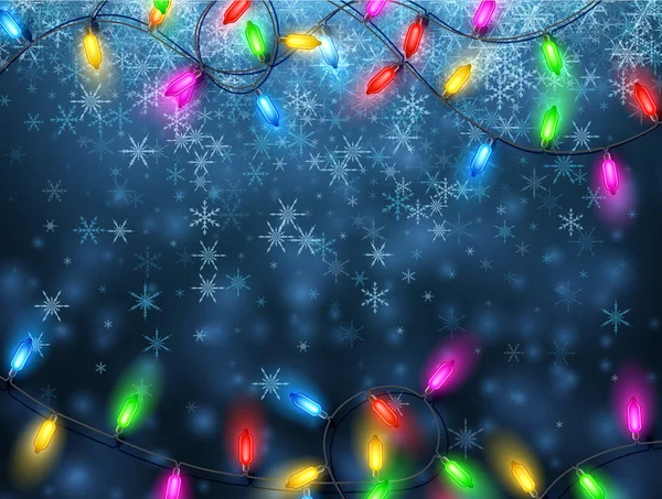 Background with Christmas garland and snow. — Stockový vektor