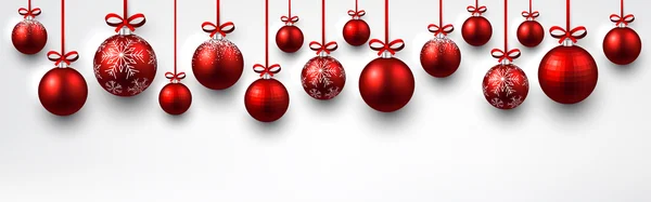 Banner de Año Nuevo con bolas de Navidad. — Vector de stock