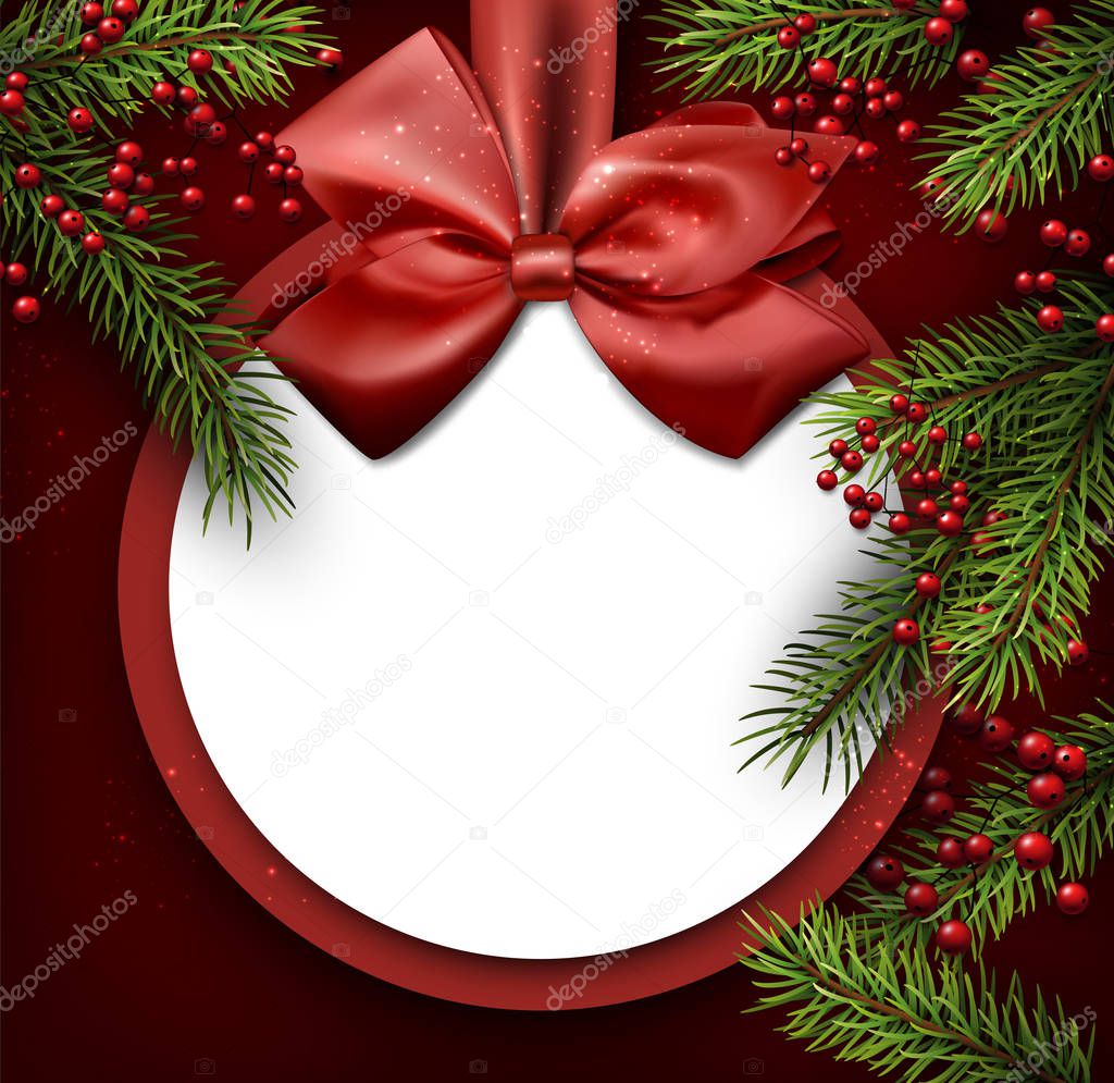 Christmas background with bow and fir branches