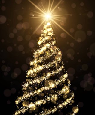 Noel ağacı ile altın arka plan. 