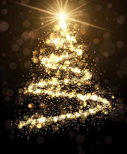 Sfondo dorato con albero di Natale . — Vettoriale Stock