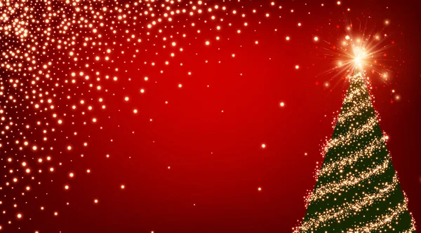 Sfondo rosso con albero di Natale . — Vettoriale Stock