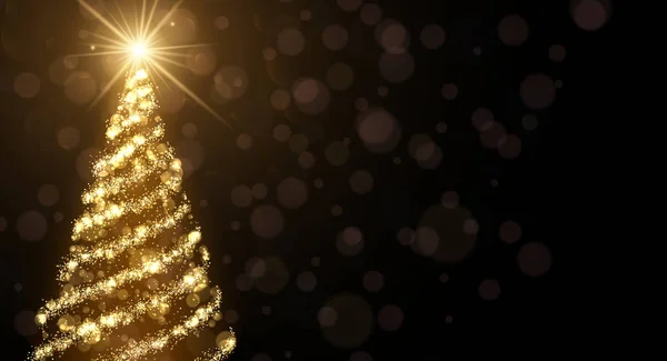Fond doré avec arbre de Noël . — Image vectorielle