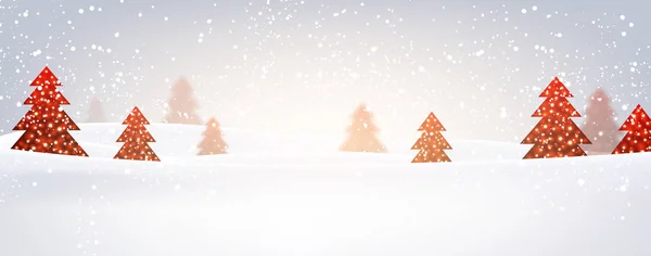 Νέο έτος πανό με χριστουγεννιάτικα δέντρα. — Διανυσματικό Αρχείο