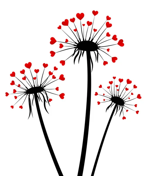 Fond de Saint-Valentin avec des pissenlits d'amour . — Image vectorielle