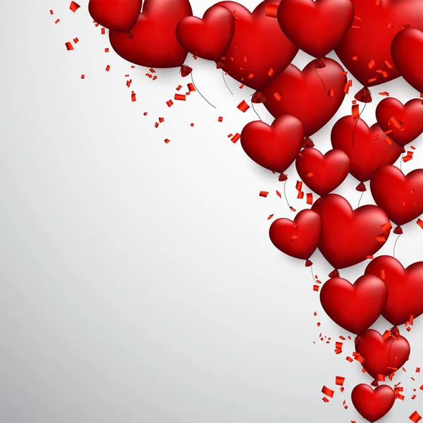 Tarjeta con globos rojos en forma de corazones — Vector de stock