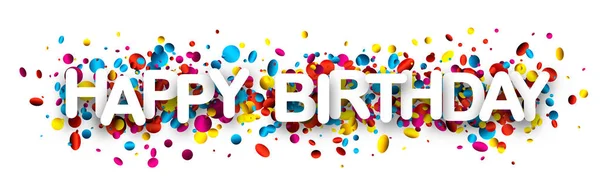 Banner de cumpleaños feliz con confeti. — Vector de stock