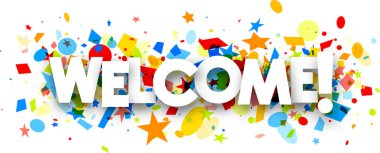 Welcome banner with colorful confetti