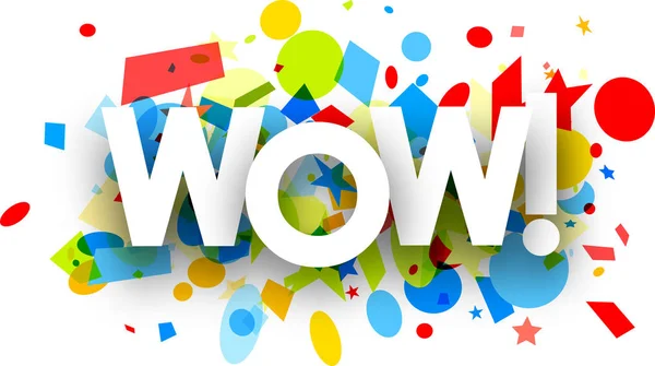 Wow with colorful confetti — Stock Vector