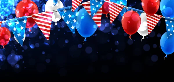 Fondo americano con banderas y globos . — Vector de stock