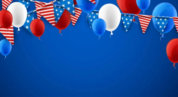 Fondo americano azul con globos . — Vector de stock