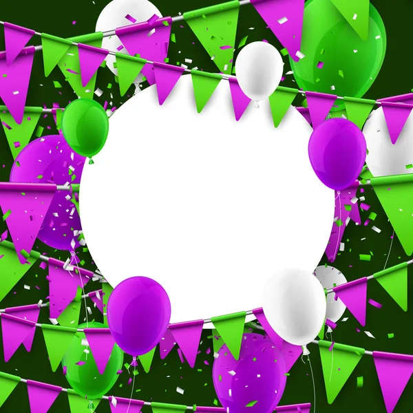 Gröna och lila flaggor och ballonger — Stock vektor