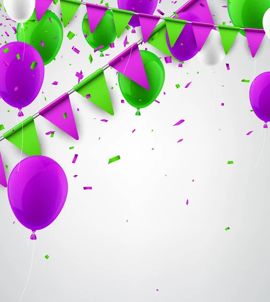 Bendera hijau dan ungu dan balon - Stok Vektor