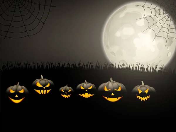 Calabazas de Halloween y luna — Vector de stock