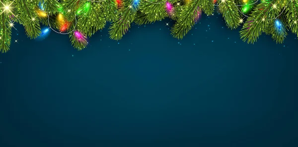 Ramas de abeto y luces de Navidad — Vector de stock