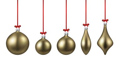 Altın izole Noel topları ayarla