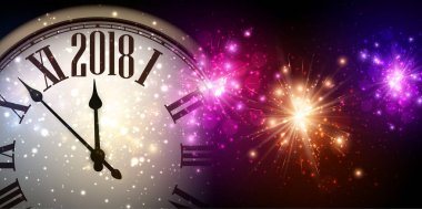 2018 yeni yıl arka plan ile masa saati