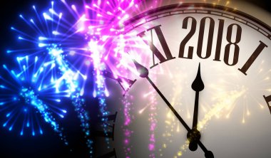 2018 yeni yıl arka plan ile masa saati