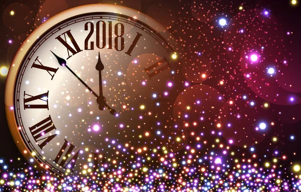 Fondo de año nuevo 2018 con reloj — Vector de stock