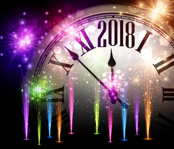 2018 fundo de Ano Novo com relógio —  Vetores de Stock