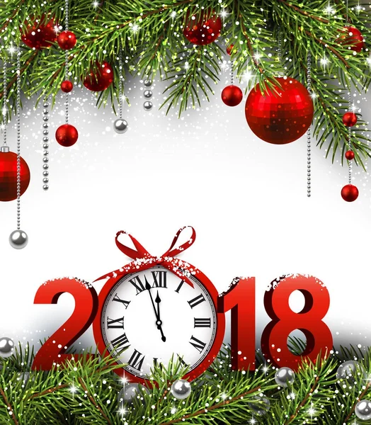 Fondo de año nuevo 2018 con reloj — Vector de stock