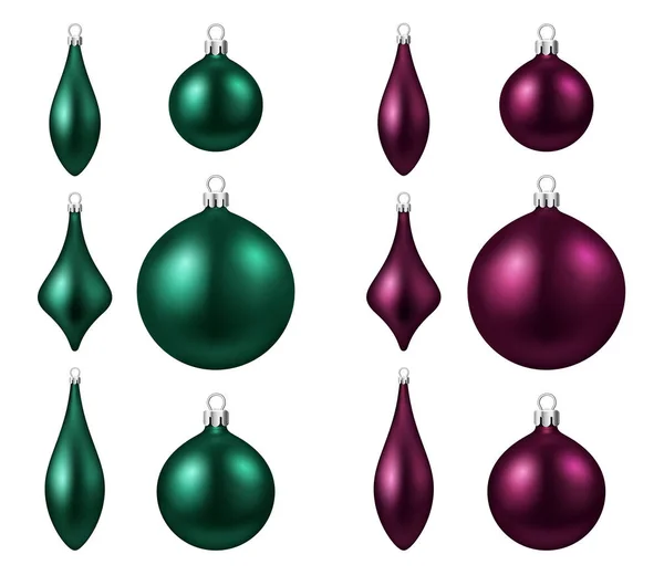 Verde e magenta bolas de Natal conjunto — Vetor de Stock