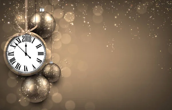 2018 Neujahrshintergrund mit Uhr — Stockvektor