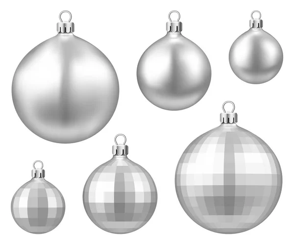Silber isolierte Weihnachtskugeln Set — Stockvektor