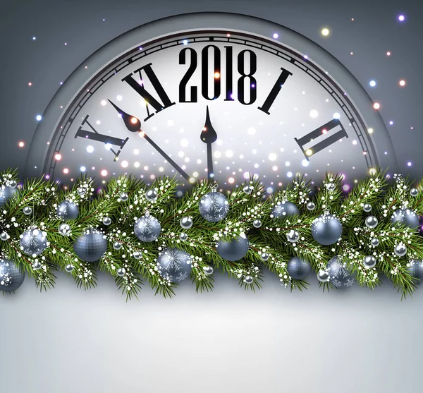 Φόντο το νέο έτος 2018 με ρολόι — Διανυσματικό Αρχείο