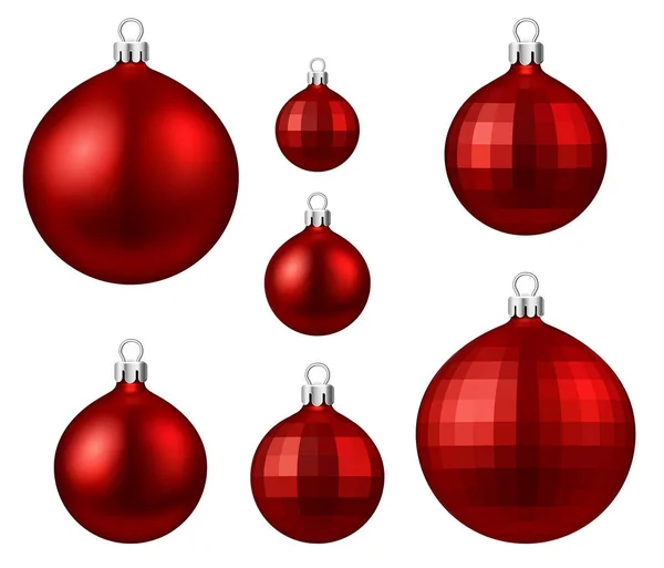Ensemble de boules de Noël isolées rouges — Image vectorielle