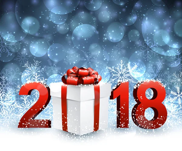 2018 Nieuwjaar achtergrond met cadeau — Stockvector