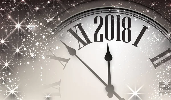 2018-ban új év háttérrel, óra — Stock Vector