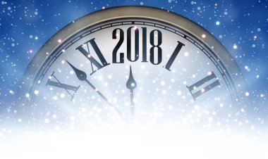 2018 yeni yıl arka plan ile masa saati