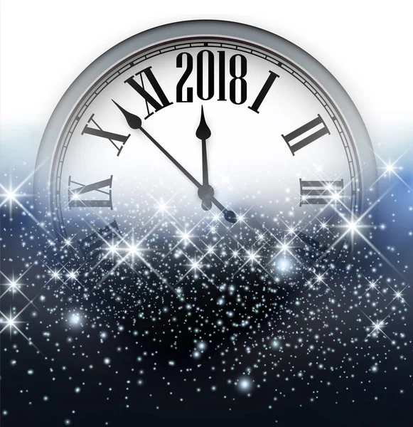 Tle nowy rok 2018 z zegarem — Wektor stockowy