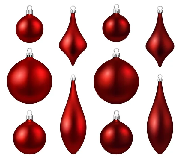 Ensemble de boules de Noël isolées rouges — Image vectorielle