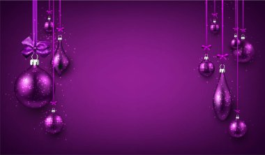 Noel topları ile mor arka plan
