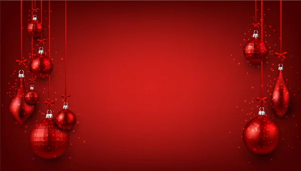 Fondo rojo con bolas de Navidad — Vector de stock