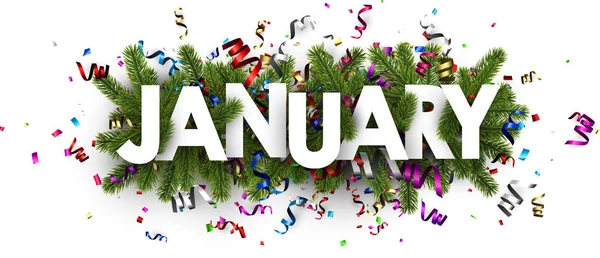 Bannière janvier avec branches de sapin — Image vectorielle