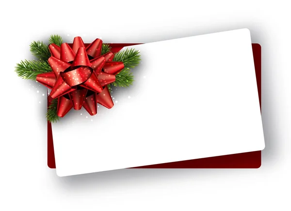 Tarjeta blanca de Navidad con lazo rojo . — Vector de stock